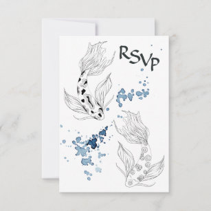 Beautiful Japanese Koi Fish Swimming Wedding RSVP Card