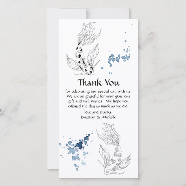 Beautiful Japanese Koi Fish Swimming Wedding Thank You Card (Front)