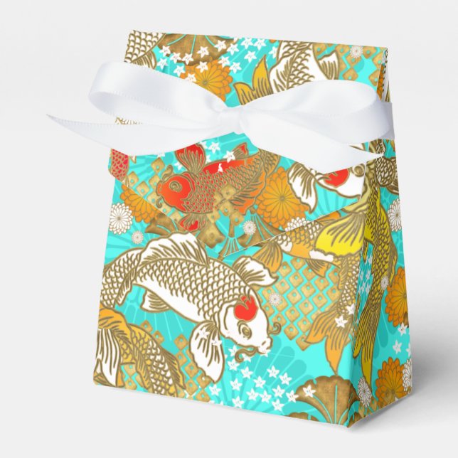 Beautiful Japanese koi print party favor box (Front Side)