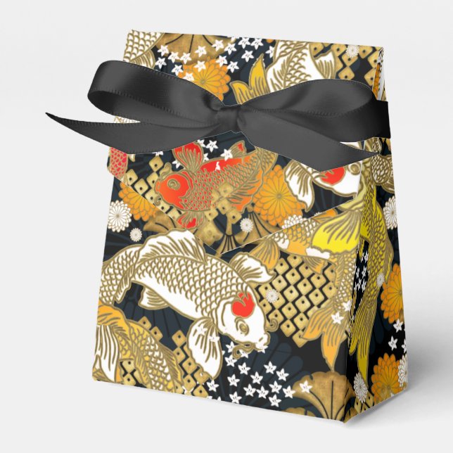 Beautiful Japanese koi print party favor box (Front Side)