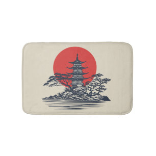 Beautiful Japanese landscape with sunrise  Bath Mat