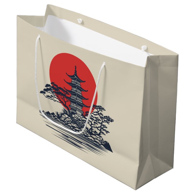 Beautiful Japanese landscape with sunrise Large Gift Bag (Front Angled)