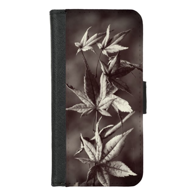 Beautiful Japanese Maple Leaf Portrait Sepia iPhone Wallet Case (Front)