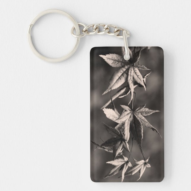 Beautiful Japanese Maple Leaf Portrait Sepia Keychain (Front)