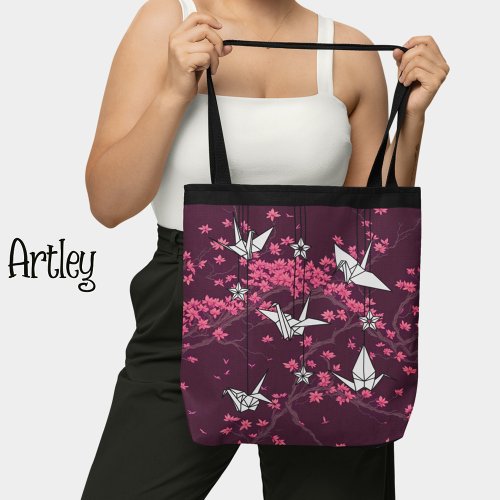 Beautiful Japanese origami crane cherry blossom  Tote Bag