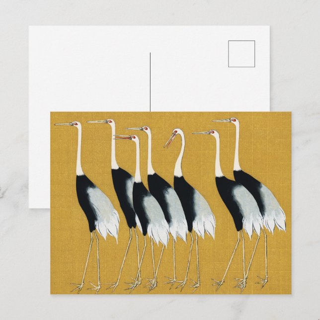 Beautiful Japanese Red Crown Cranes by Ogata Korin Postcard (Front/Back)