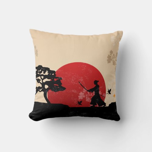 Beautiful Japanese Samurai Background Throw Pillow