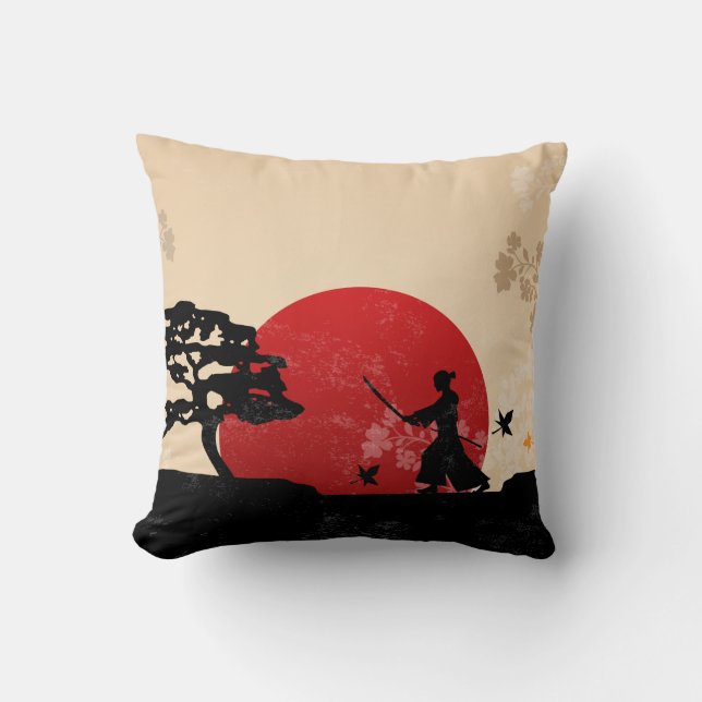 Beautiful Japanese Samurai Background Throw Pillow (Front)