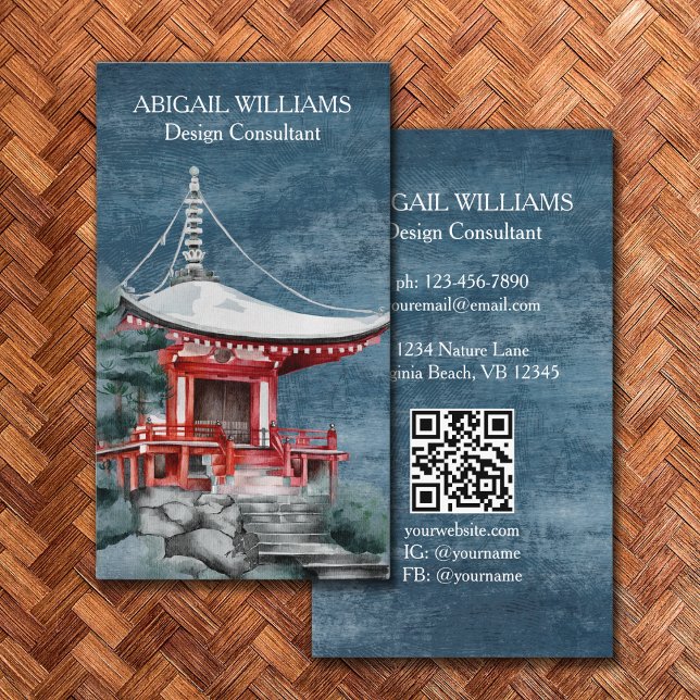 Beautiful Japanese Temple Nighttime Nature Modern Business Card (Creator Uploaded)