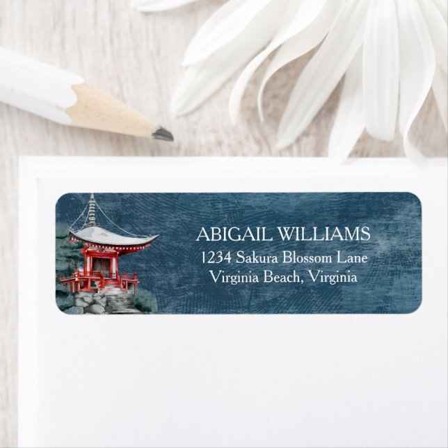 Beautiful Japanese Temple Nighttime Nature Modern Label (Insitu)