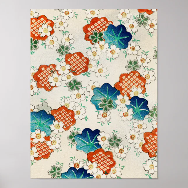 Beautiful Japanese Vintage Floral Pattern Poster | Zazzle