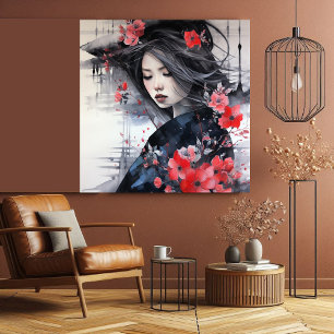 Beautiful Japanese Woman Dreamy Mist Sakura Blooms Gallery Wrap