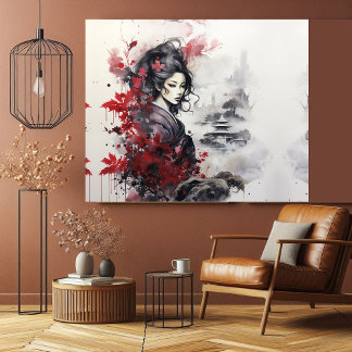 Beautiful Japanese Woman Modern Dreamy Landscape Gallery Wrap