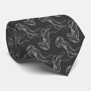 beautiful jellyfish pattern black background neck tie