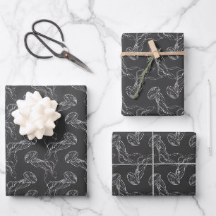 beautiful jellyfish pattern black background wrapping paper sheets