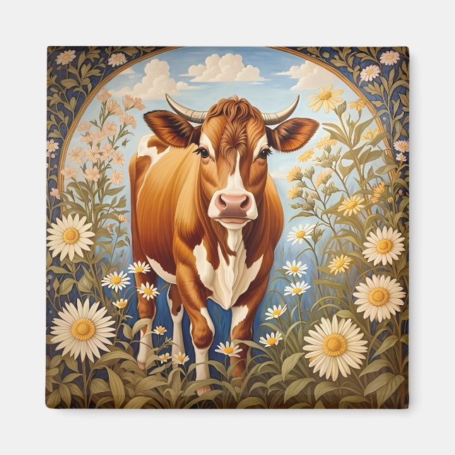 Beautiful Jersey Cow In Daisy field Vintage Magnet (Front)