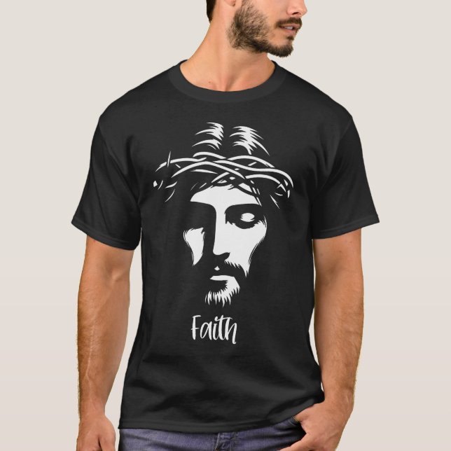 Beautiful Jesus Face Crown Of Thorns Christian Fai T-Shirt (Front)