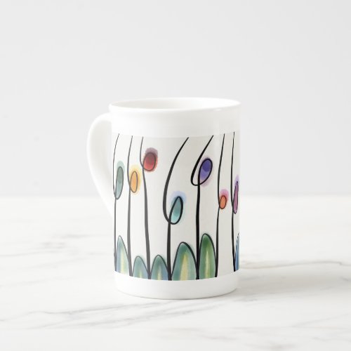 Beautiful jewel bright art tulip flowers bone china mug