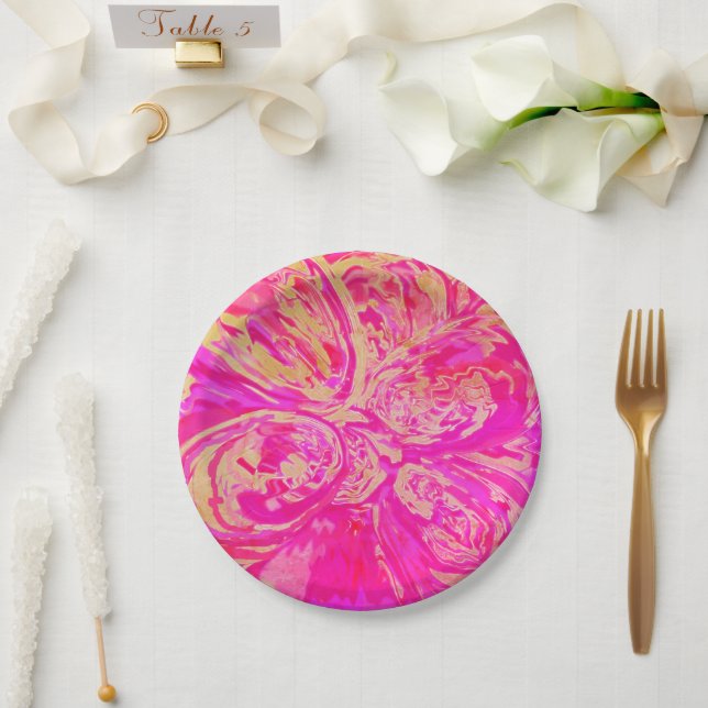 Beautiful Jewel Toned Red & Fuchsia Pink Abstract  Paper Plates (Wedding)