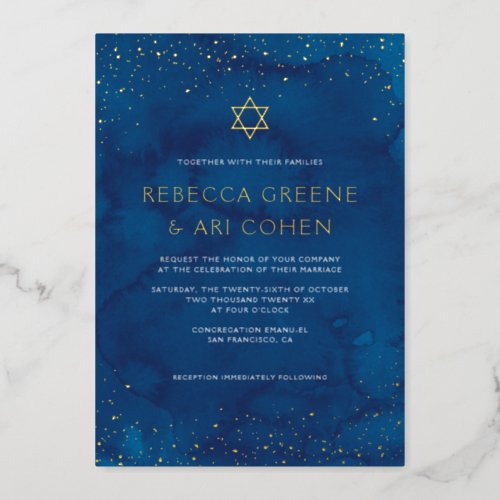 Beautiful Jewish Stary Sky Wedding REAL Foil Invitation