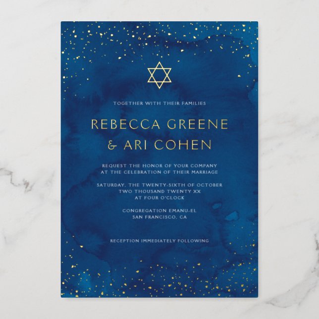 Beautiful Jewish Stary Sky Wedding REAL Foil Invitation (Front)