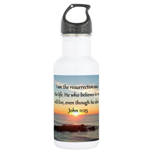 BEAUTIFUL JOHN 11:25 SUNRISE PHOTO STAINLESS STEEL WATER BOTTLE (Front)