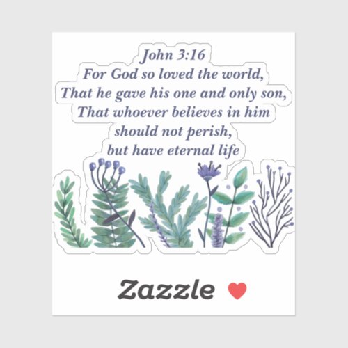 Beautiful John 316 Bible Verse Christian Floral Sticker