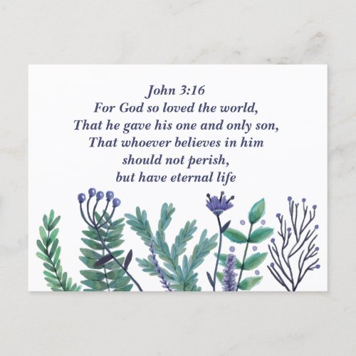 Beautiful John 316 Pretty Christian Bible Verse Holiday Postcard