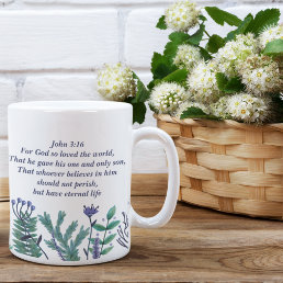 Beautiful John 3:16 Pretty Floral Christian Quote Coffee Mug