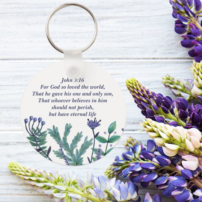 Beautiful John 3:16 Pretty Floral Christian Quote Keychain (Creator Uploaded)