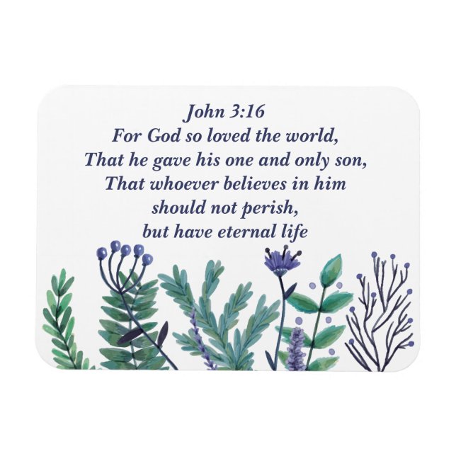 Beautiful John 3:16 Pretty Floral Christian Quote Magnet (Horizontal)