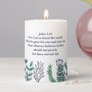 Beautiful John 3:16 Pretty Floral Christian Quote Pillar Candle