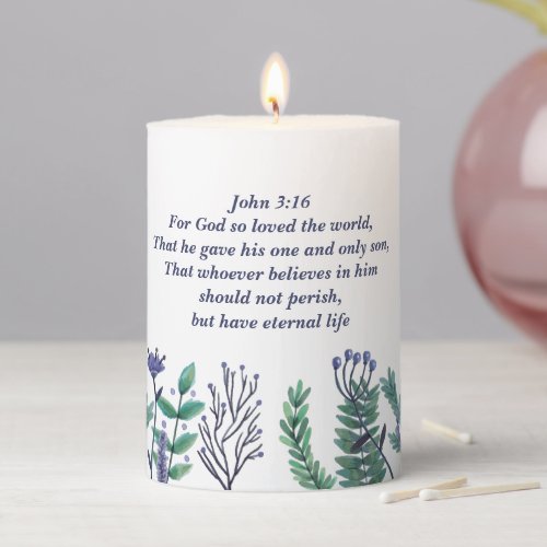Beautiful John 316 Pretty Floral Christian Quote Pillar Candle