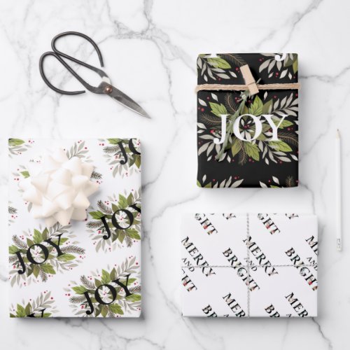 Beautiful JOY Winter Botanical Merry  Bright Wrapping Paper Sheets