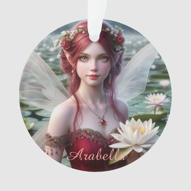 Beautiful July Fairy in Water Lilies Ornament (Front)