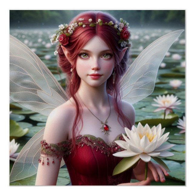Beautiful July Fairy in Water Lilies Poster (Front)
