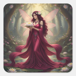Beautiful July Ruby Fairy Square Sticker