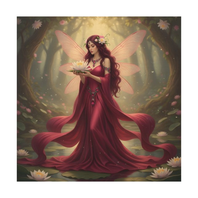 Beautiful July Ruby Fairy Wood Wall Art (Front)