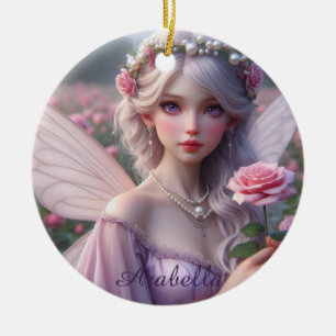 Beautiful June Fairy in Roses Ceramic Ornament