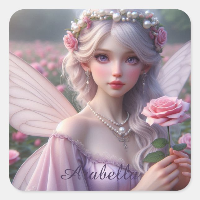 Beautiful June Fairy in Roses Square Sticker (Front)