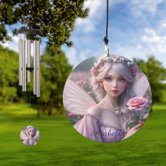 Beautiful June Fairy in Roses Wind Chime (Outdoor)