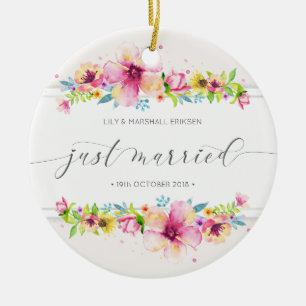 Beautiful Just Married Wedding Ceramic Ornament