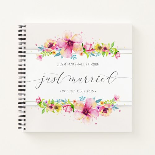 Beautiful Just Married Wedding Guestbook Notebook