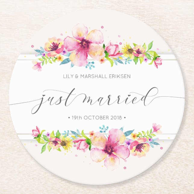 Beautiful Just Married Wedding | Paper Coaster (Front)