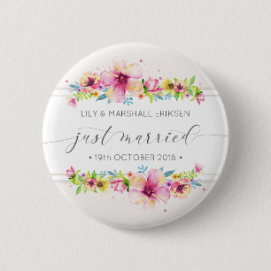 Beautiful Just Married Wedding Pin Button