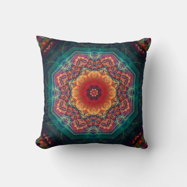 Beautiful kaleidoscope multicolored flower pattern throw pillow (Front)