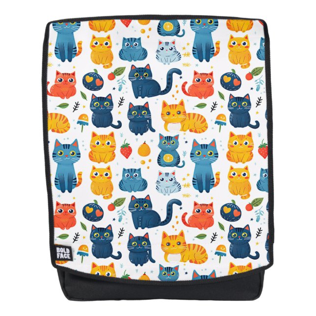  Beautiful kawaii cats, playing with toys white ba Backpack (Front)