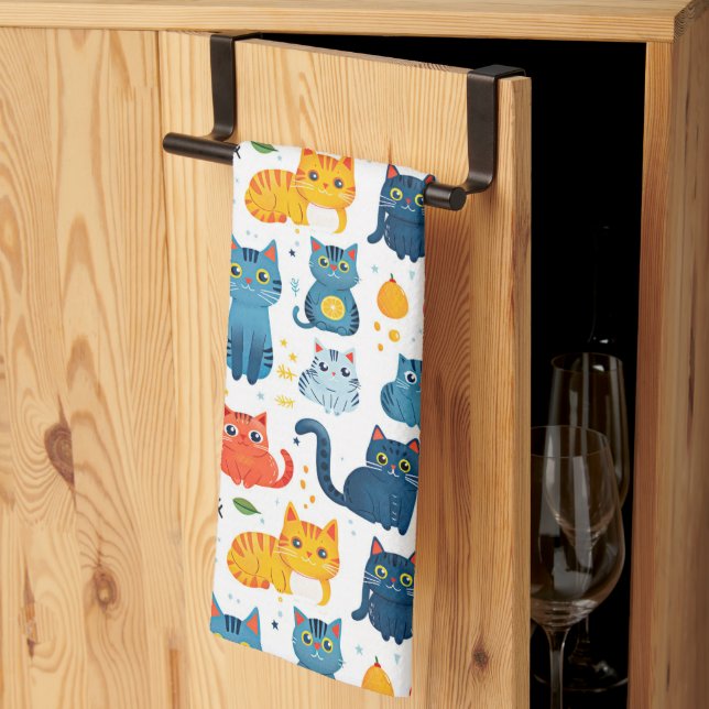 Beautiful kawaii cats, playing with toys white ba Kitchen Towel (Thirds Fold)