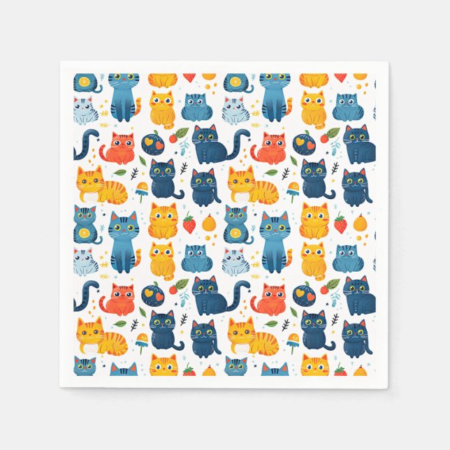  Beautiful kawaii cats, playing with toys white ba Napkins (Front)