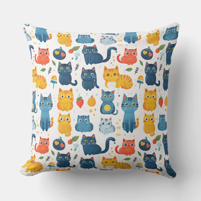  Beautiful kawaii cats, playing with toys white ba Outdoor Pillow (Front)